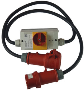 Motor protection switch for KVT wine and fruit press MAXI-PRESS consisting of CEE plug and housing with main switch-motor protection switch combination